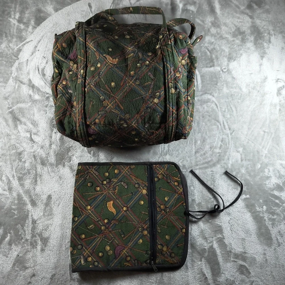 Vintage Golf Duffle Bag Organizer Set Green Tapestry Travel Pack Made In USA 70s